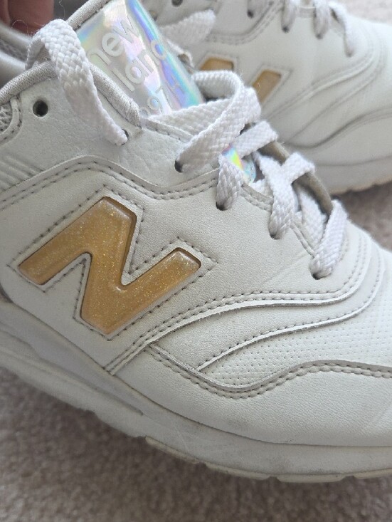 New Balance Shoes - New Balance 997 White Leather Sneakers Gel Sparkle 'N' Womens Size 8